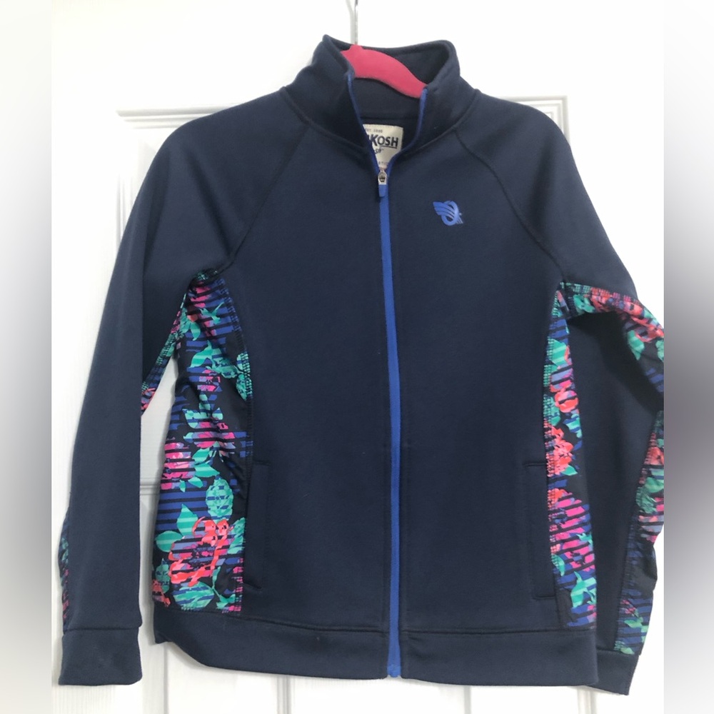 Oshkosh B’gosh girls blue floral‎ zip up girls size 7 fall school casual